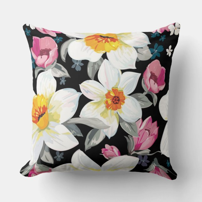 Almofada Teste padrão da elegância com flores do narciso (Frente)
