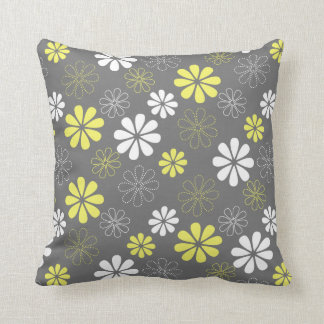 Almofada Teste padrão de flor cinzento e amarelo