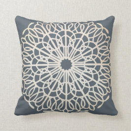 Almofada Teste padrão do Doily do chique do vintage azul