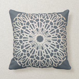 Almofada Teste padrão do Doily do chique do vintage azul