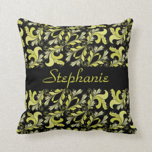 Almofada Teste padrão do Victorian, amarelo, preto,