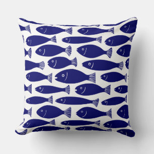 Almofada Teste padrão dos peixes - azul escuro no branco