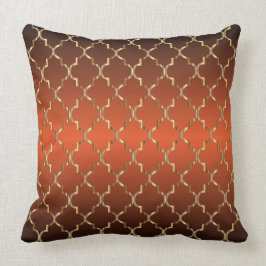 Almofada Teste padrão Dourado de Quatrefoil na laranja