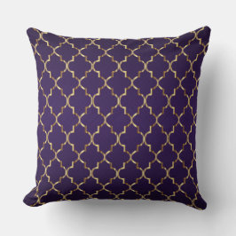 Almofada Teste padrão Dourado de Quatrefoil no roxo da
