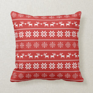 Almofada Teste padrão escandinavo do inverno - vermelho &