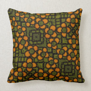 Almofada Teste padrão floral alaranjado e verde retro