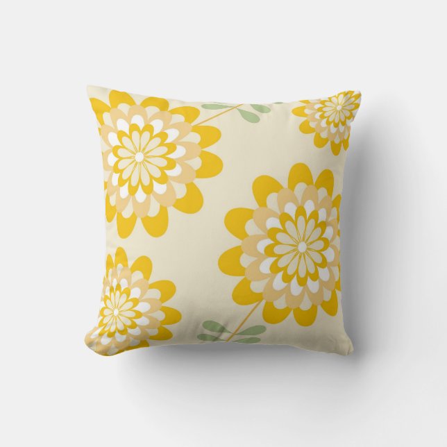 Almofada Teste padrão floral amarelo à moda - creme (Frente)