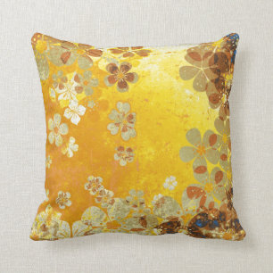Almofada Teste padrão floral amarelo do vintage