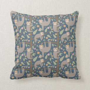 Almofada Teste padrão floral bonito da preguiça