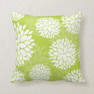 Almofada Teste padrão floral branco do verde limão