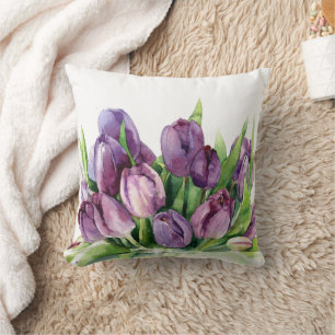 Almofada Teste padrão floral da aguarela das tulipas roxas