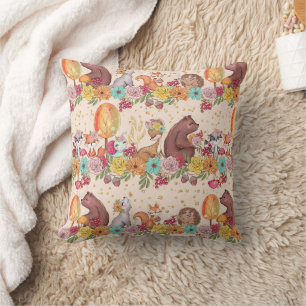 Almofada Teste padrão floral dos animais da floresta dos