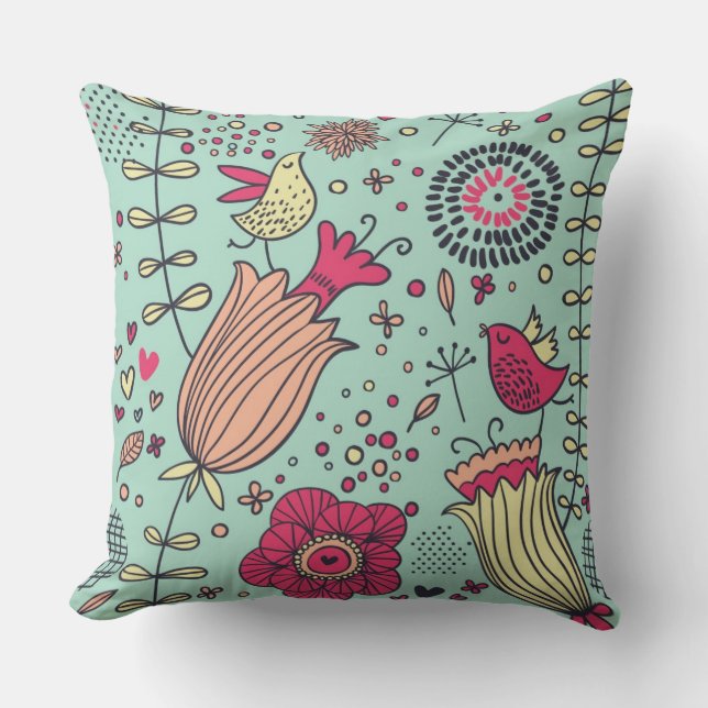 Almofada Teste padrão floral dos desenhos animados com (Frente)