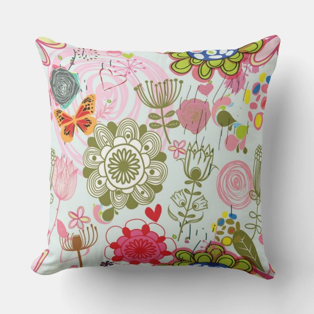 Almofada Teste padrão floral no estilo retro 2 (Frente)