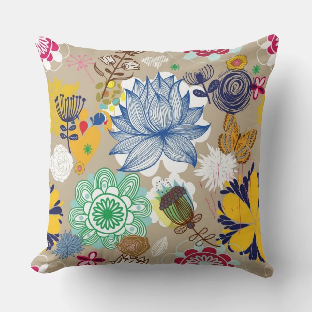 Almofada Teste padrão floral no estilo retro 3 (Frente)