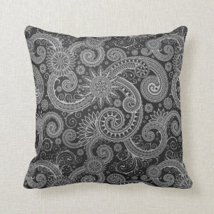 Almofada Teste padrão floral preto e cinzento abstrato