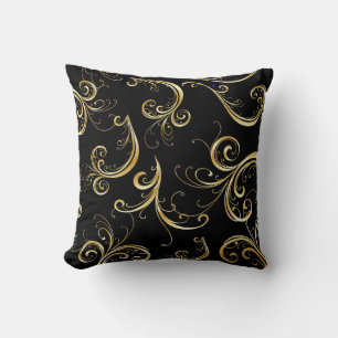 Almofada Teste padrão floral preto e Dourado elegante
