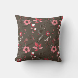 Almofada Teste padrão floral rosa vermelha de Brown