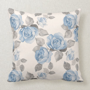 Almofada Teste padrão floral. Rosas do azul do vintage
