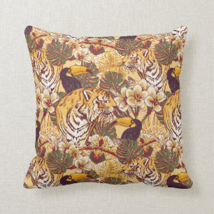 Almofada Teste padrão floral tropical com tigre