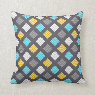 Almofada Teste padrão geométrico amarelo azul cinzento