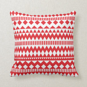 Almofada Teste padrão geométrico tribal branco vermelho