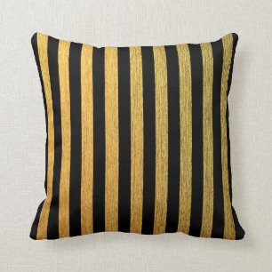 Almofada Teste padrão listrado preto dourado elegante