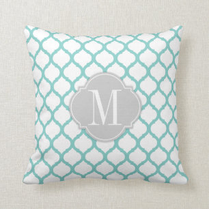 Almofada Teste padrão marroquino azul & branco do Aqua com