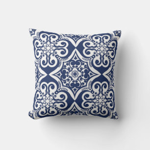 Almofada Teste padrão marroquino azul e branco