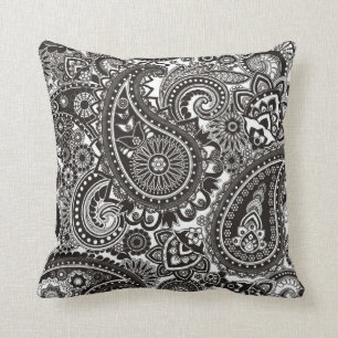 Almofada Teste padrão preto & branco de Paisley