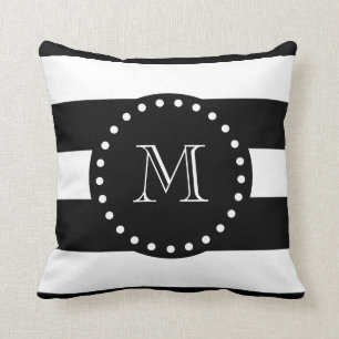 Almofada Teste padrão preto e branco das listras, monogram