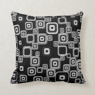 Almofada Teste padrão preto e branco retro Funky