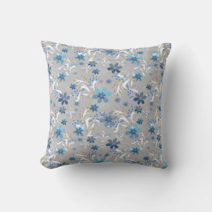 Almofada Teste padrão retro, floral, azul, cinza, flores