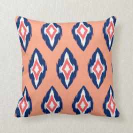 Almofada Teste padrão tribal 1b de Ikat do marinho coral