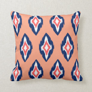Almofada Teste padrão tribal 1b de Ikat do marinho coral