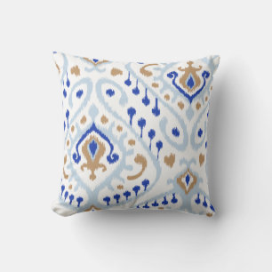 Almofada Teste padrão tribal do ikat feminino azul moderno
