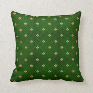 Almofada Teste padrão verde dourado do trevo
