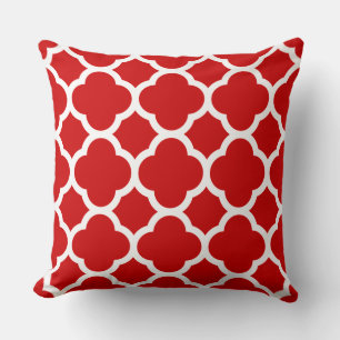 Almofada Teste padrão vermelho e branco de Quatrefoil
