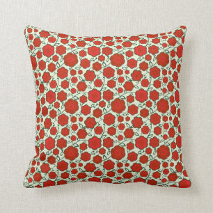 Almofada Teste padrão vermelho floral oriental legal do