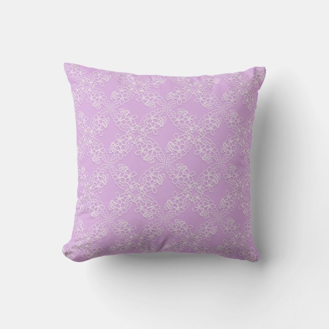 Almofada teste padrão violeta floral do laço (Frente)