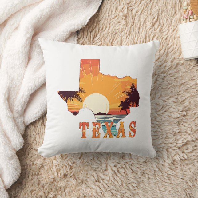 Almofada Texas State Outline Beach Sunset (Cobertor)