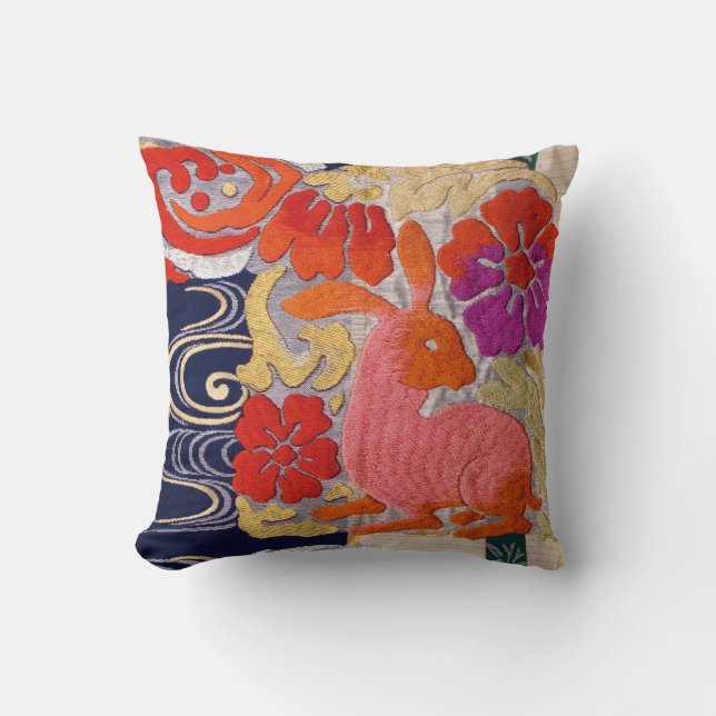 Almofada Têxtil Japonês Vintage, Padrão De Coelho (Frente)