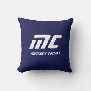 Almofada Texto Branco do Nome Minimalista do Monograma Azul