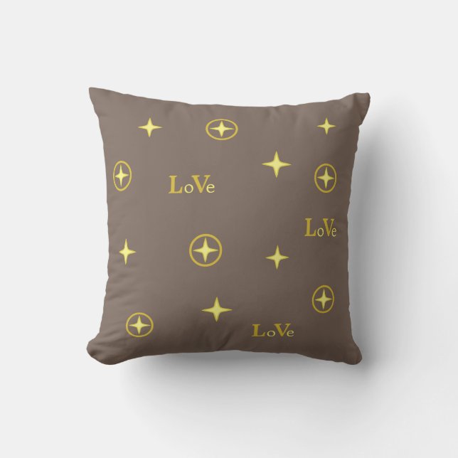 Almofada Texto de Amor Dourado e Estrelas em Travesseiro Ma (Frente)