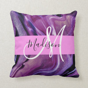 Almofada Texto do Shimmer Purple Abstrato Glam Monograma Ro