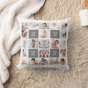 Almofada Texto e cor personalizados de colagem de fotos sim