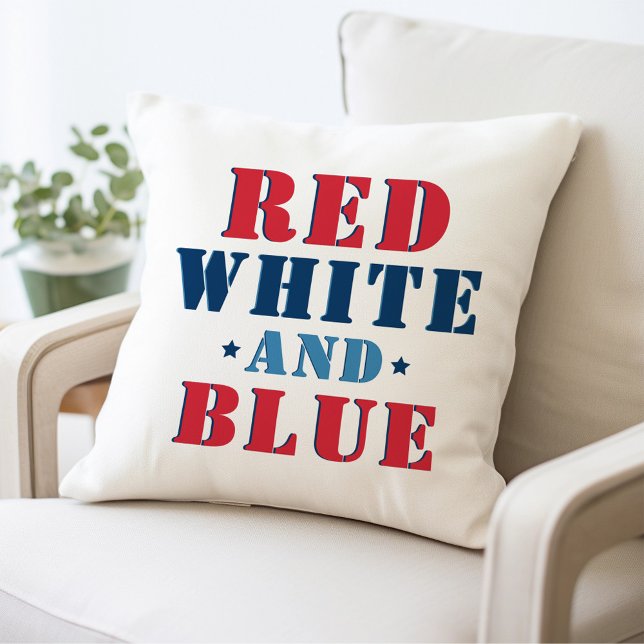 Almofada Texto Patriótico Vermelho Branco e Azul em Negrito (Criador carregado)