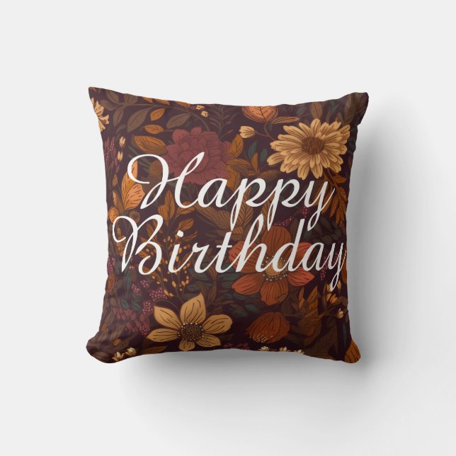 Almofada Texto Personalizado Beleza Floral Outono marrom es (Frente)