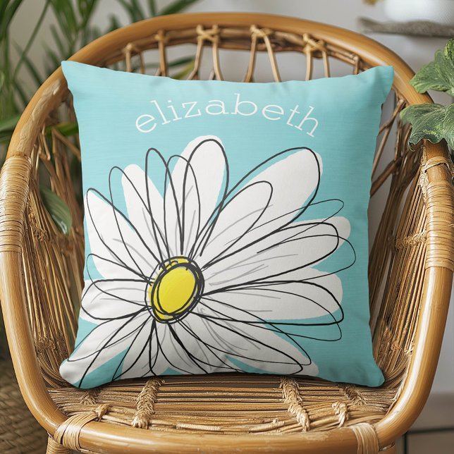 Almofada Texto Personalizado de Margarida Esbranquiçada e A (Daisy Pillow)
