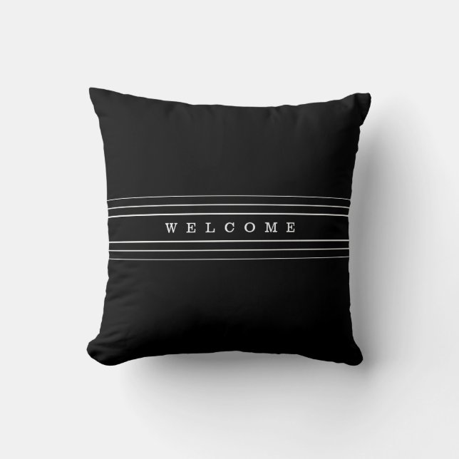 Almofada Texto personalizado e faixas modernas | Preto e br (Frente)
